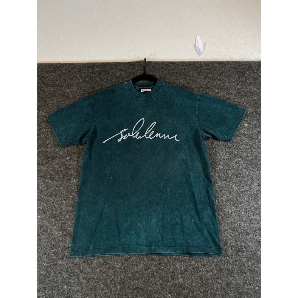 Vintage John Lennon Large Signature Music Merch TShirt Acid Wash Green Men Large